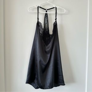 In Bloom Black Satin Lace Chemise